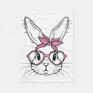 Cute Bunny Konijn Gezicht Met Byndana Hart Gles Og Fleece Deken
