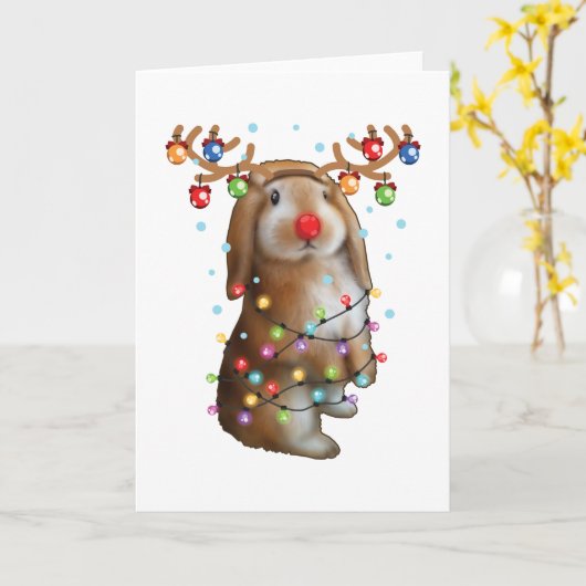 Cute Bunny Konijn Grappige Kerst Vakantie Cadeaus Kaart (Gele Bloem)