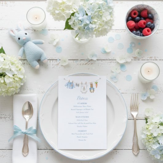 Cute Bunny Konijn Jongens Waslijn Baby Shower Menu