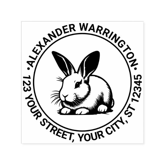 Cute Bunny Konijn Lijn Kunst #3 Naam Adres Zelfinktende Stempel (Design)