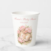 Cute Bunny Konijn Roze Blush Pioen Babyshower Papieren Bekers (Voorkant)