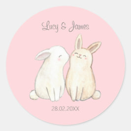Cute Bunny konijnen Paar Uniek Huwelijksfeest Cade Ronde Sticker