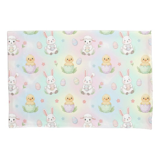 Cute Bunny Kuiken & Lammetjes Pasen Motief Kussensloop (Voorkant)