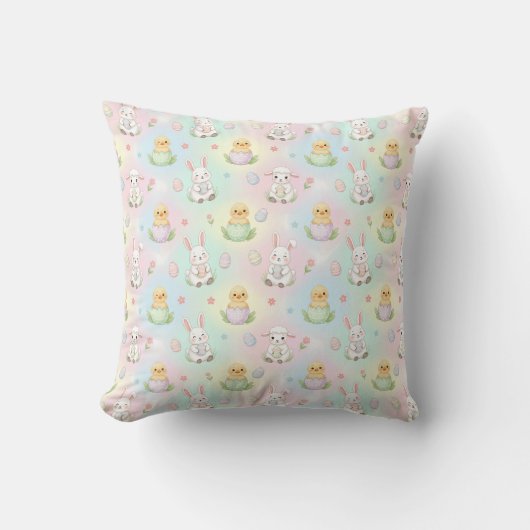 Cute Bunny Kuiken & Lammetjes Pasen Patroon Kussen (Voorkant)