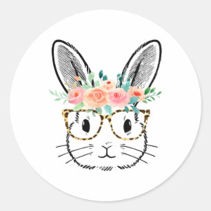 Cute Bunny Leopard Glasses Flowers Girls Women Eas Ronde Sticker