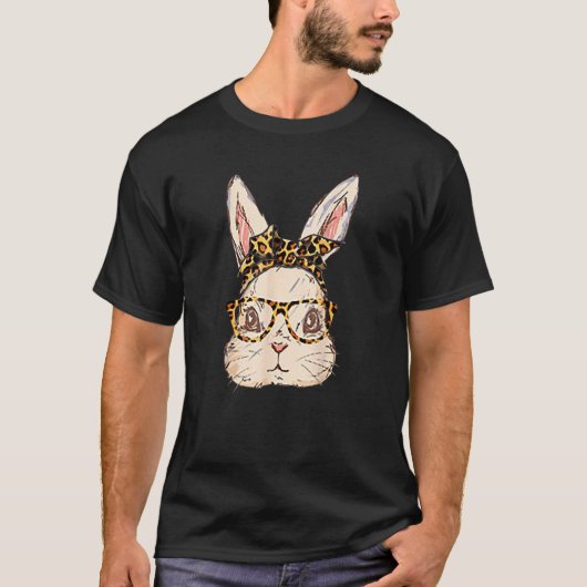 Cute Bunny Leopard Messy Bun Glasses Bubblegum Eas T-shirt (Voorkant)
