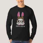 Cute Bunny Leopard Messy Bun Glasses Headband Happ T-shirt (Voorkant)