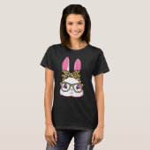 Cute Bunny Leopard Messy Bun Glasses Headband Happ T-shirt (Voorkant volledig)
