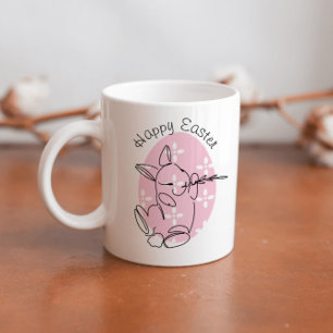 Cute Bunny Lijn Kunst Roze Ei Lente  Koffiemok