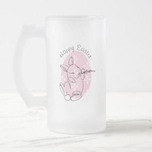 Cute Bunny Lijn Kunst Roze Ei Lente   Matglas Bierpul