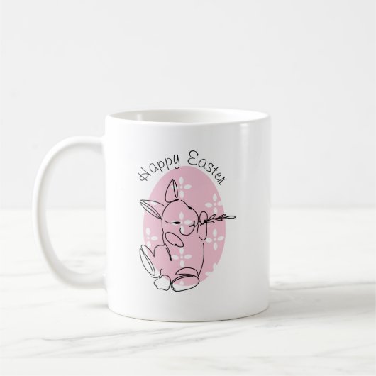 Cute Bunny Line Art Pink Egg Spring Koffiemok (Links)