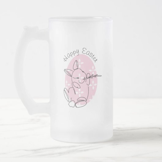 Cute Bunny Line Art Pink Egg Spring Matglas Bierpul (Links)