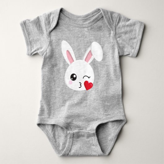 Cute Bunny, Little Bunny, White Bunny, Heart, Kiss Romper (Voorkant)