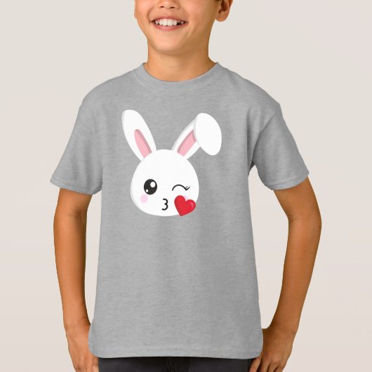 Cute Bunny, Little Bunny, White Bunny, Heart, Kiss T-shirt (Voorkant)