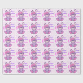 Cute Bunny Little Girls Pink & Lavender Name Age Cadeaupapier (Vlak)