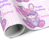 Cute Bunny Little Girls Pink & Lavender Name Age Cadeaupapier (Rol Hoek)