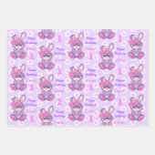 Cute Bunny Little Girls Pink & Lavender Name Age Inpakpapier Vel (Voorkant 3)