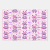 Cute Bunny Little Girls Pink & Lavender Name Age Inpakpapier Vel (Voorkant 2)