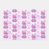 Cute Bunny Little Girls Pink & Lavender Name Age Inpakpapier Vel (Voorkant)