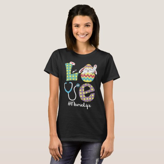 Cute Bunny Love Nurse Life Easter CNA RN NP T-shirt (Voorkant volledig)