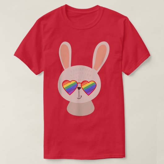 Cute Bunny Lover LGBTQ Stuff Teen Rainbow Sunglass T-shirt (Design voorkant)