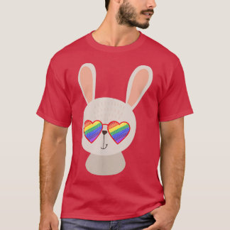Cute Bunny Lover LGBTQ Stuff Teen Rainbow Sunglass T-shirt
