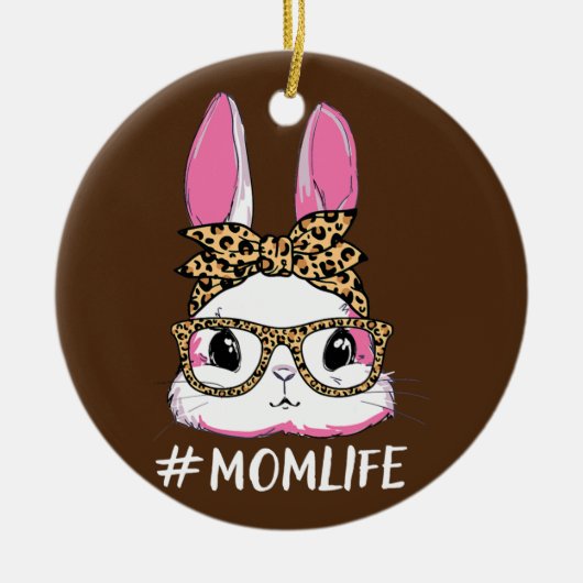 Cute Bunny Ma Life Leopard Messy Bun Glasses Keramisch Ornament (Voorkant)