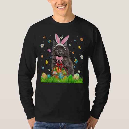 Cute Bunny Maine Coon Cat With Easter Egg Basket E T-shirt (Voorkant)