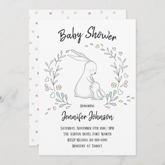 Cute Bunny Mama en Baby shower Kaart (Voorkant / Achterkant)