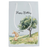 Cute Bunny Meadow with Tree Birthday Medium Cadeauzakje (Voorkant)