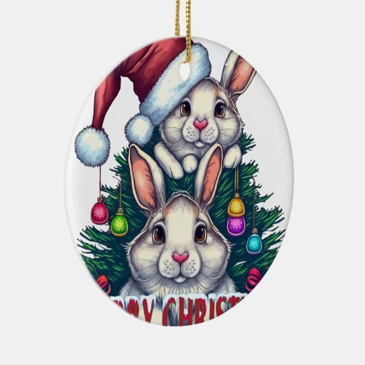 Cute Bunny Merry Christmas – Holiday Rabbit Keramisch Ornament (Rechts)