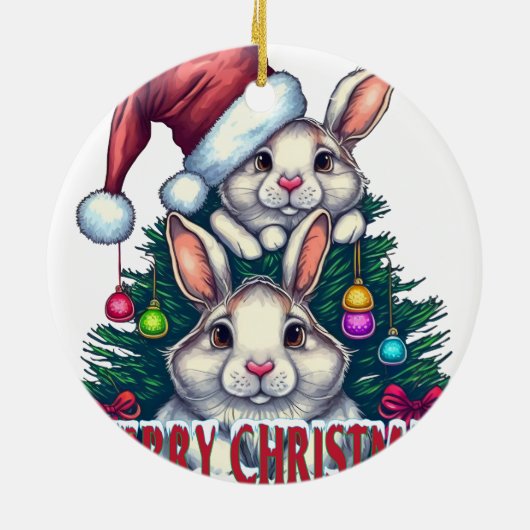 Cute Bunny Merry Christmas – Holiday Rabbit Keramisch Ornament (Achterkant)