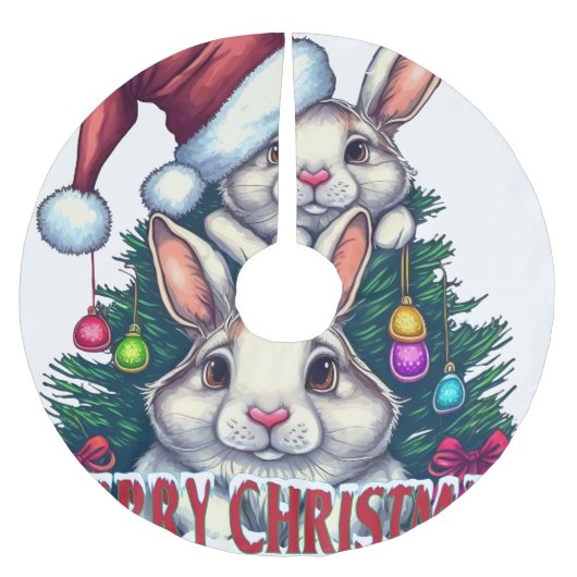 Cute Bunny Merry Christmas – Holiday Rabbit Kerstboom Rok (Voorkant)