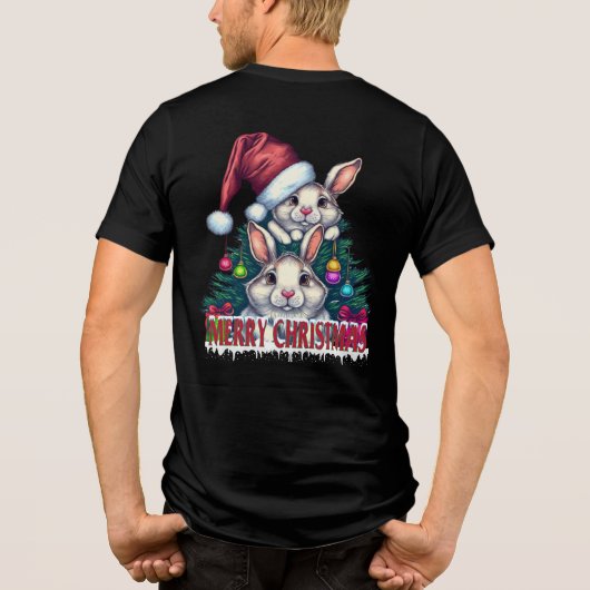 Cute Bunny Merry Christmas – Holiday Rabbit Tri-Blend Shirt (Achterkant)