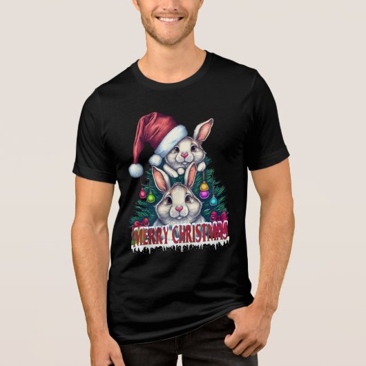Cute Bunny Merry Christmas – Holiday Rabbit Tri-Blend Shirt (Voorkant)