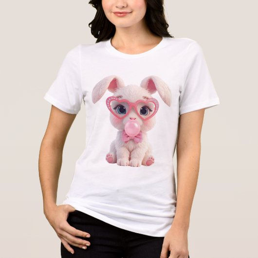 Cute Bunny met Bubble Gum T-Shirt (Voorkant)