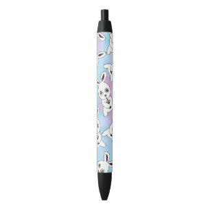 Cute Bunny met Coffee Frappe op Roze Blauwe Haze Zwarte Inkt Pen