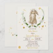 Cute Bunny met een Daisy | Uitnodiging tot Baby sh (Voorkant / Achterkant)