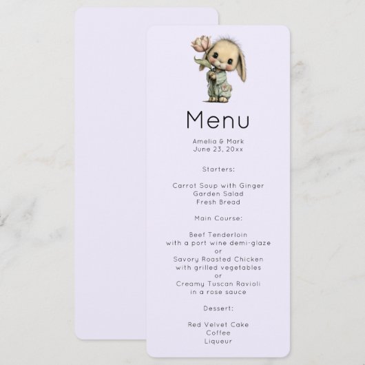 Cute Bunny met een Tulp Menu Kaart (Voorkant / Achterkant)