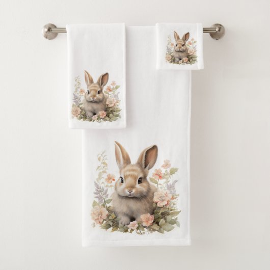 Cute Bunny met Flowers Bad Handdoek (Insitu)
