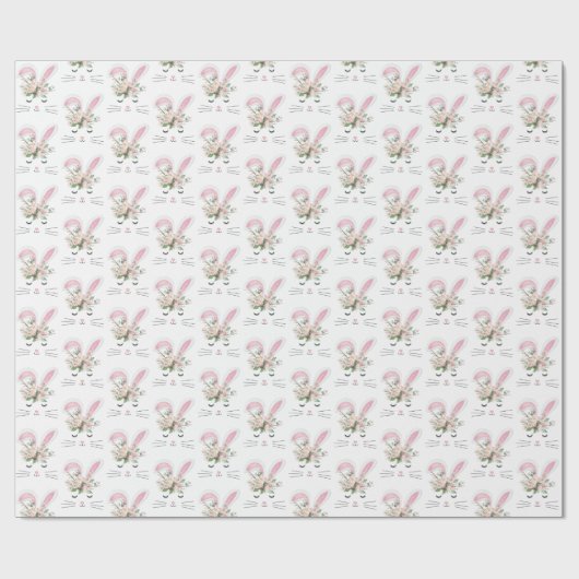 Cute Bunny met Flowers Cadeaupapier (Vlak)