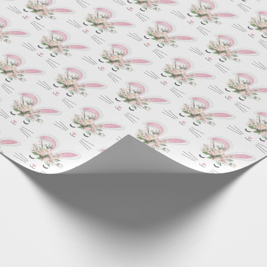 Cute Bunny met Flowers Cadeaupapier (Hoek)