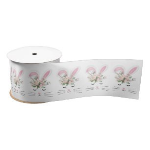 Cute Bunny met Flowers Satijnen Lint