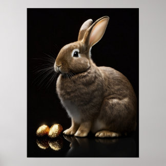 Cute Bunny met Golden Easter Wall Art Poster
