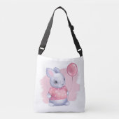 Cute Bunny met roze ballon Crossbody Tas (Voorkant)