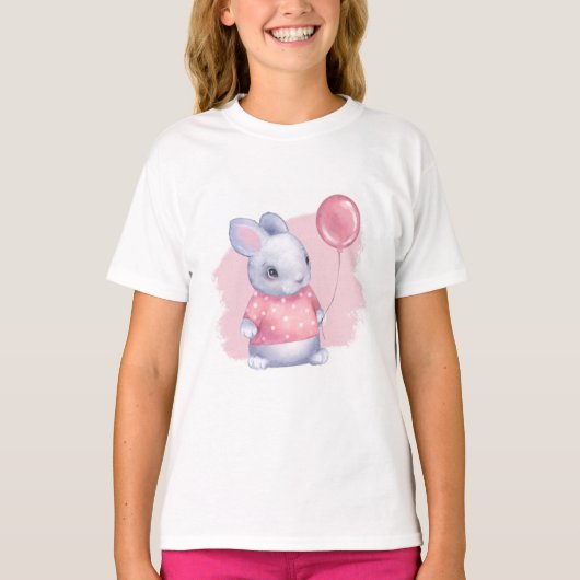 Cute Bunny met roze ballon T-shirt (Voorkant)