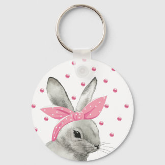 Cute Bunny met Roze Bow Sleutelhanger