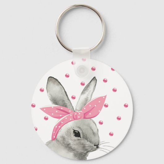 Cute Bunny met Roze Bow Sleutelhanger (Voorkant)