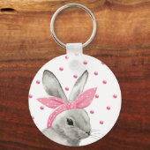 Cute Bunny met Roze Bow Sleutelhanger (Voorkant)