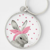 Cute Bunny met Roze Bow Sleutelhanger (Voorkant)